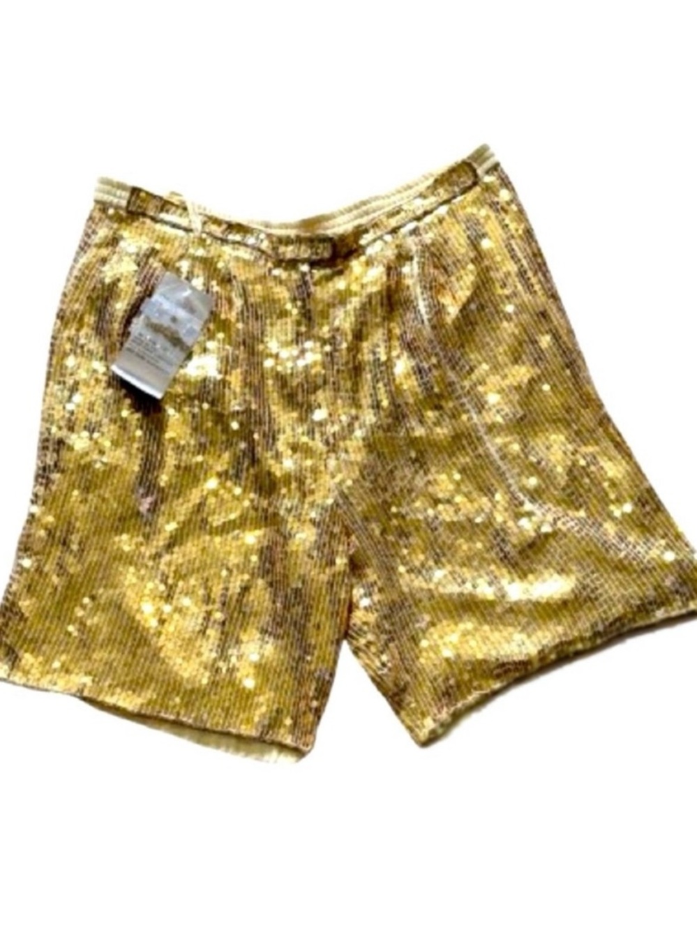 🩳🌈 RINA Z *NWT* Vintage 80s Gold Sequin Shorts | Studio 54 Disco PRIDE |‎ XL